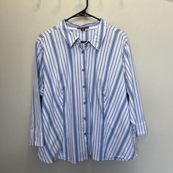Jessica London | Striped Buttoned Top Blue & White Size 22/24 3/4 Sleeve - Picture 2 of 5